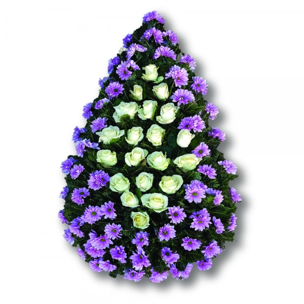 Coroana funerara clasica din crizantema si trandafiri
